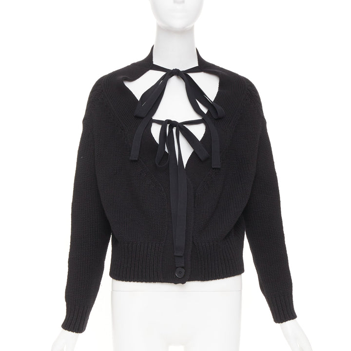 ADEAM off shoulder multi ribbon tie cotton cashmere black wrap sweater top M