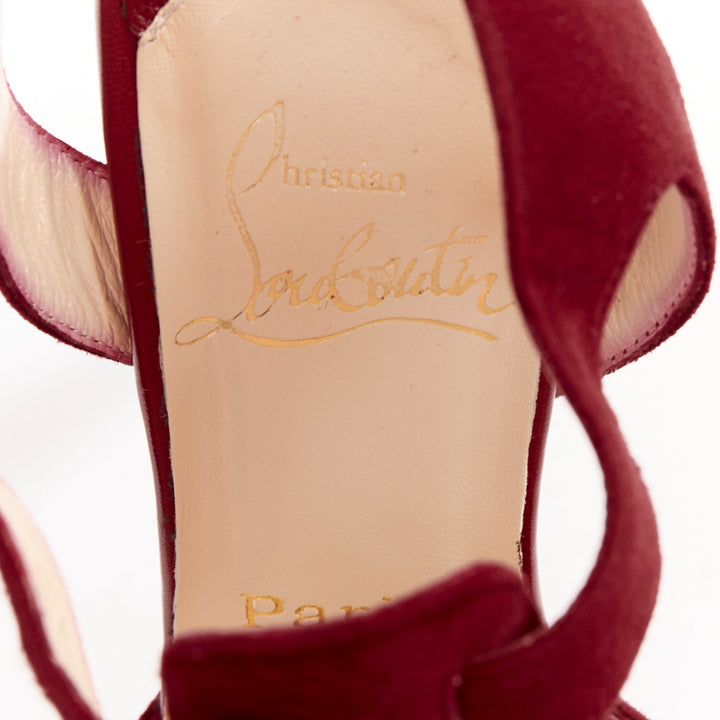 CHRISTIAN LOUBOUTIN Orlan 140 Suede dark red Tstrap platform buckle sandals EU38