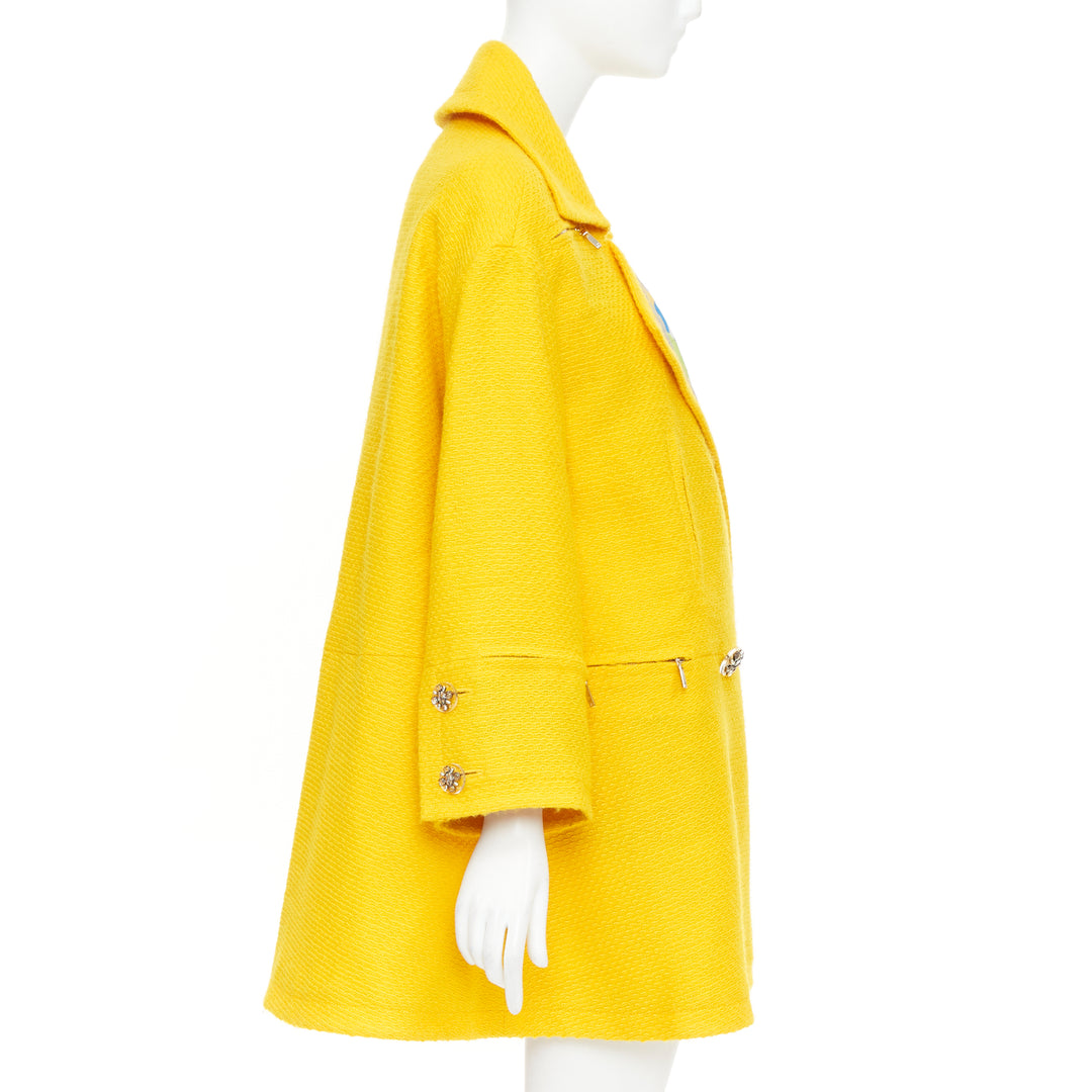 CHANEL 14A Supermarket Runway yellow wool tweed lining swing pea coat FR36 S