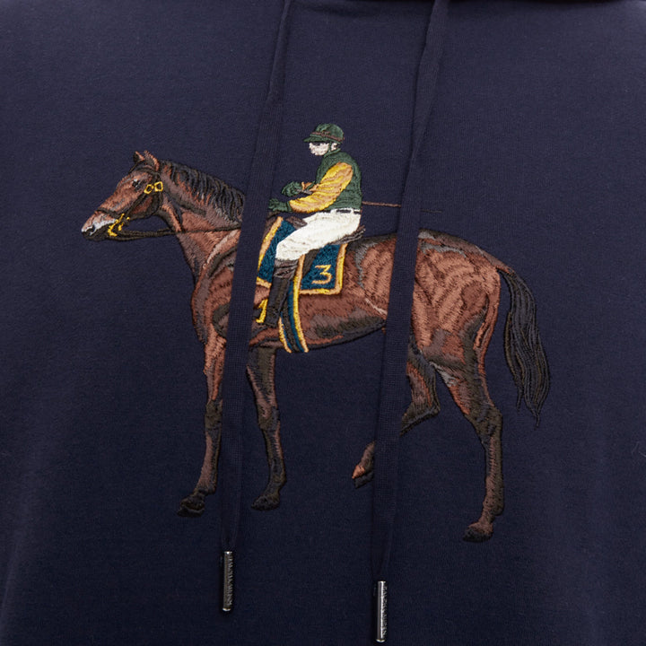 RALPH LAUREN Purple Label navy cotton horse embroidered hoodie XL