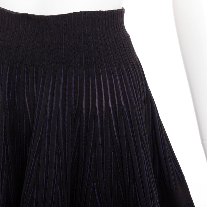 ALAIA navy black virgin wool silk blend high waist flared knitted skirt IT36 XXS
