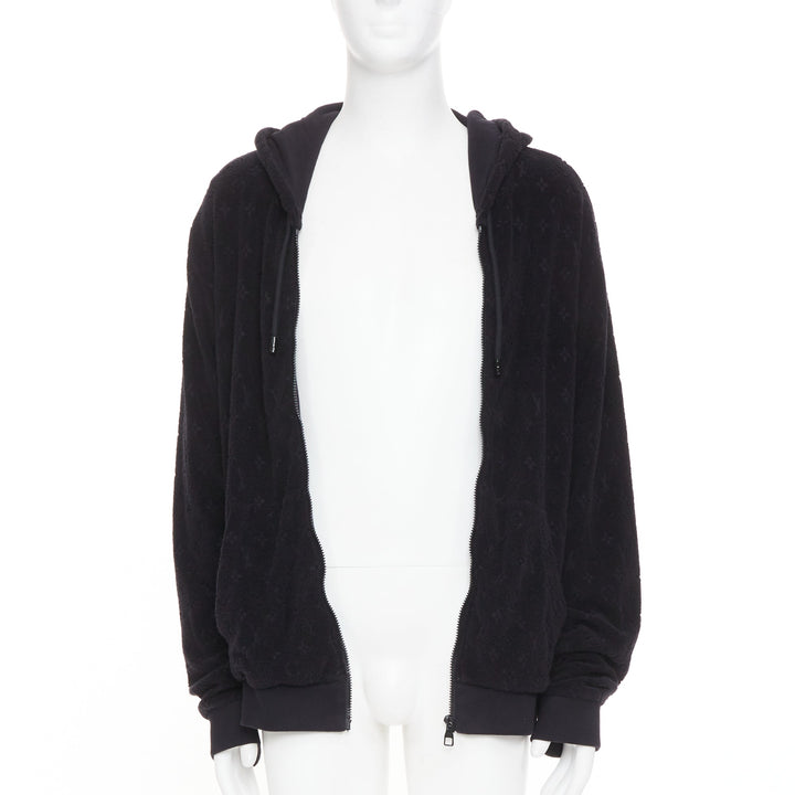 LOUIS VUITTON 2023 Monogram debossed French terry zip up hoodie outerwear XL