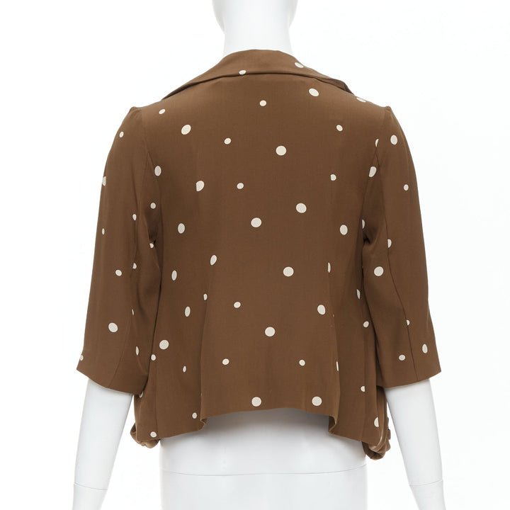 MARNI  100% silk brown grey polka dot print relaxed blazer IT36 XXS