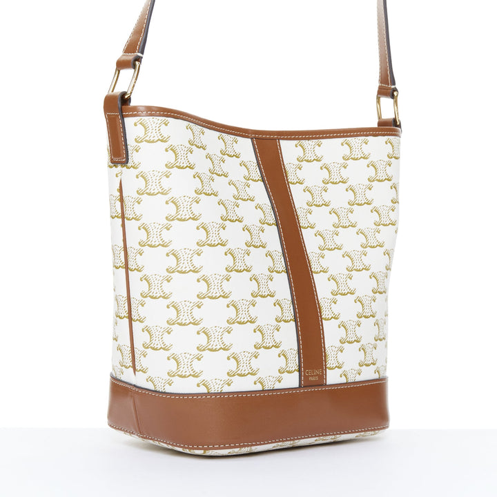 CELINE 2021 Small Bucket Bag Triomphe Canvas white calfskin leather bag