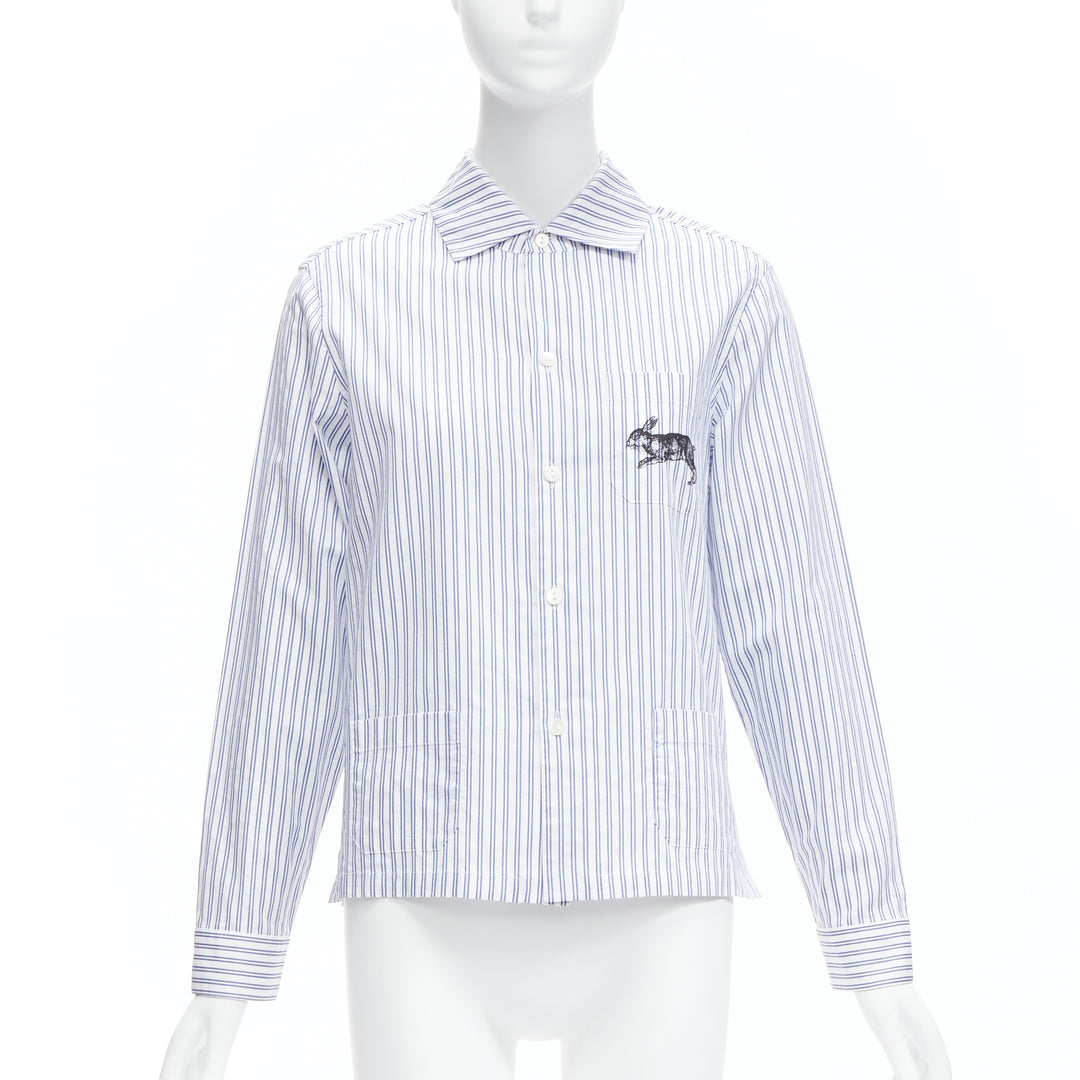 GUCCI 2017 rabbit print blue white striped cotton pyjama dress shirt IT44 L