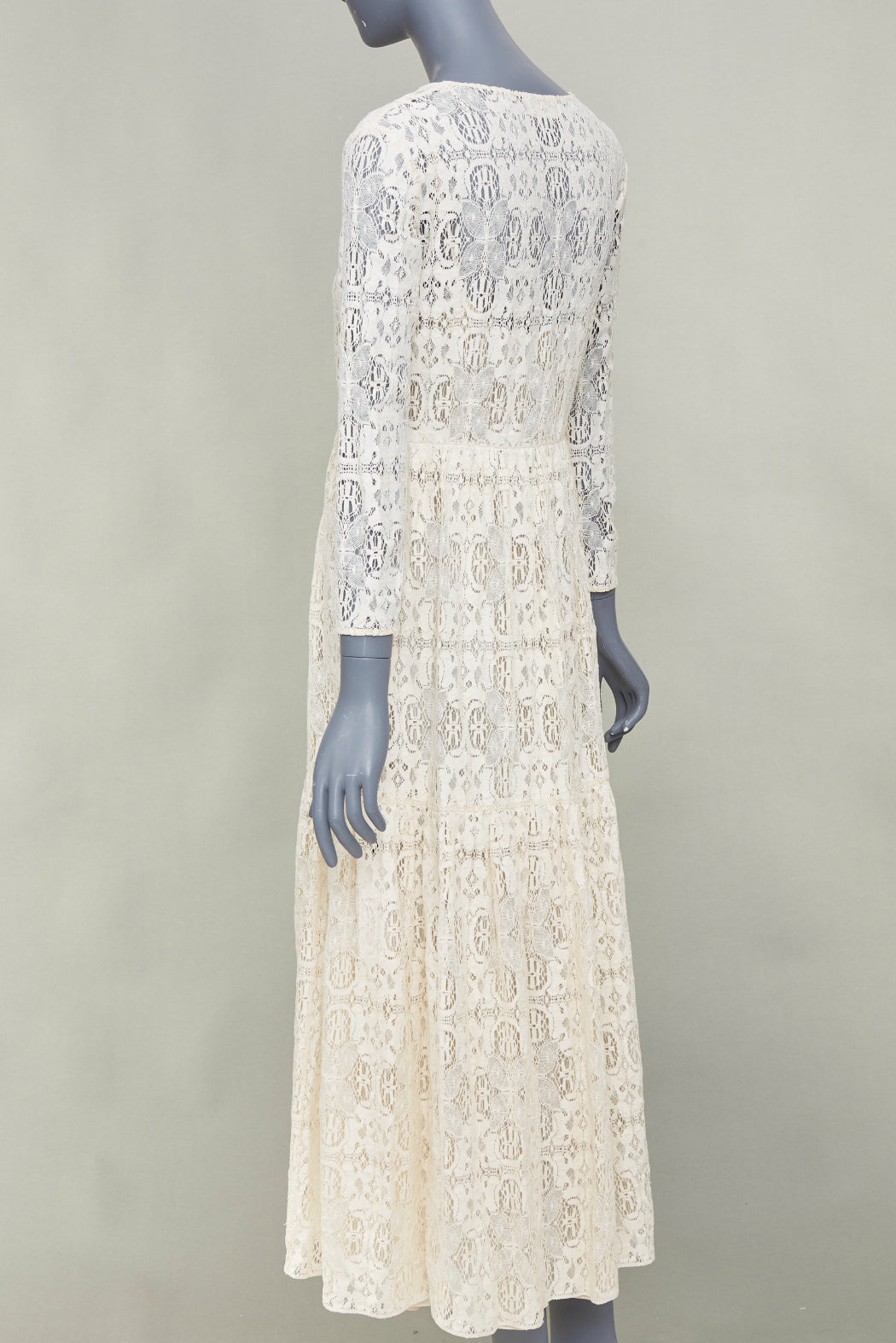 CELINE 2021 Bridal Triomphe button V neck embroidered lace maxi dress FR34 XS