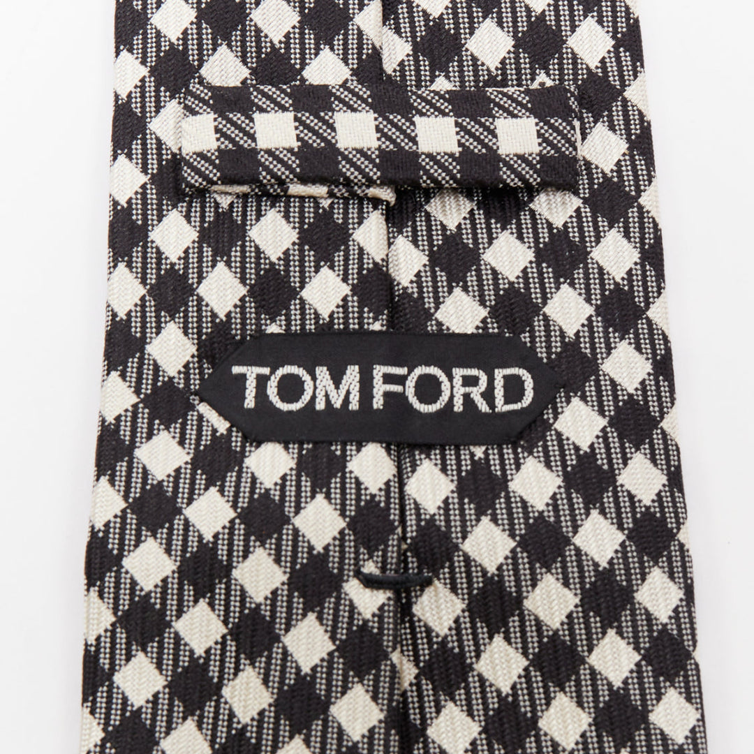 TOM FORD 100% silk black white checkered weave dress tie
