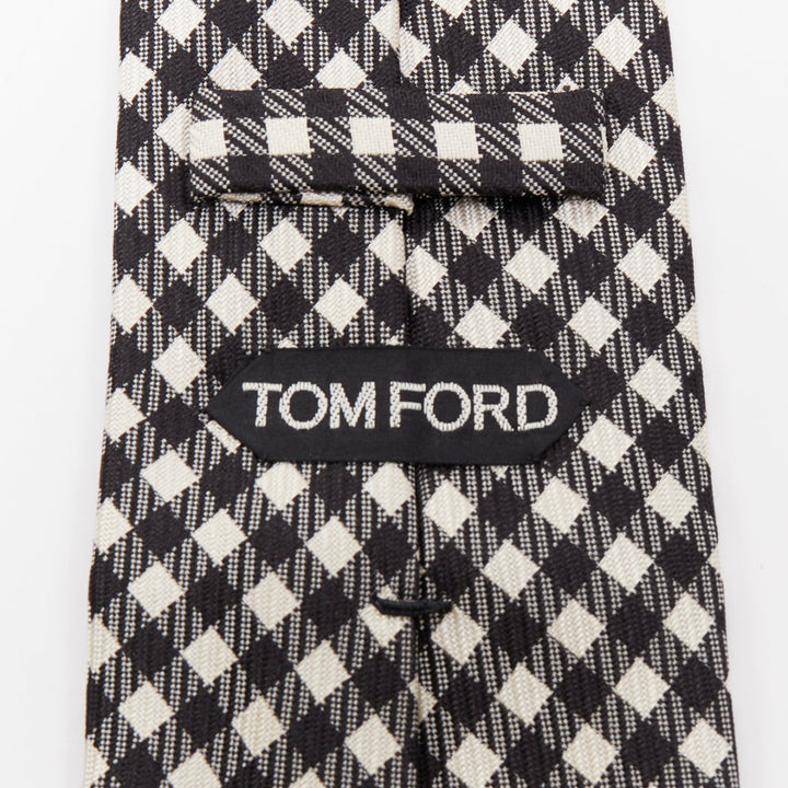 TOM FORD 100% silk black white checkered weave dress tie