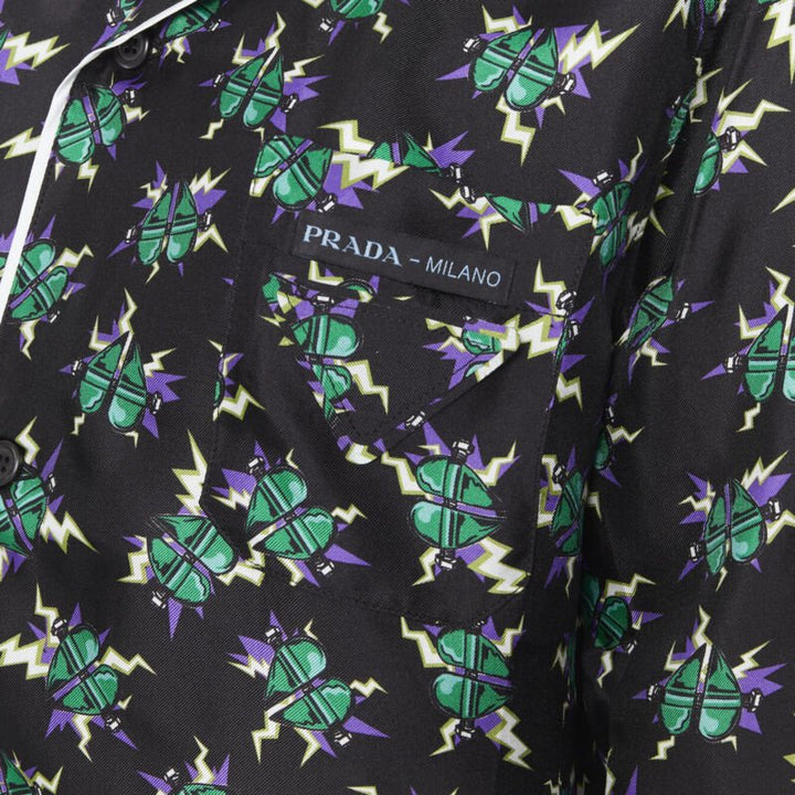 PRADA 2019 Frankenstein Micro Heart black print 100% silk pyjama shirt top S