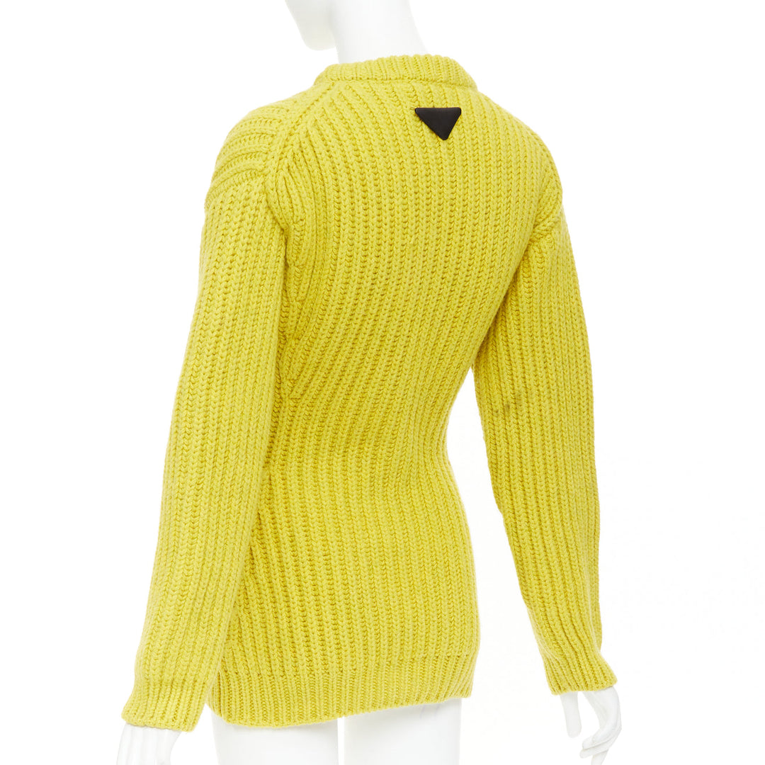 PRADA 2021 Runway yellow Shetland wool built in bra corset bust sweater IT38 XS