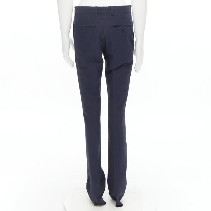 FENDI navy blue seersucker cotton blend trousers pants IT44 XS