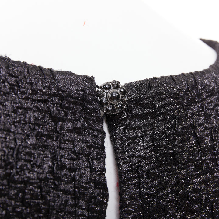 CHANEL 2016 Runway gunmetal glitter black pleated tweed sleeveless dress FR42 L