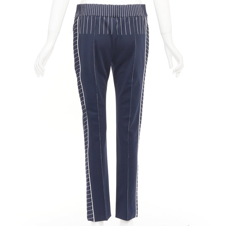 VALENTINO navy white striped topstitch pleated front cropped track pants IT38 XS