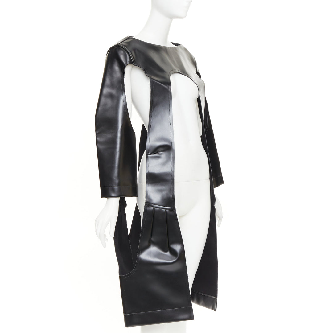 rare COMME DES GARCONS 2019 Runway black faux leather open frame cut out top XS