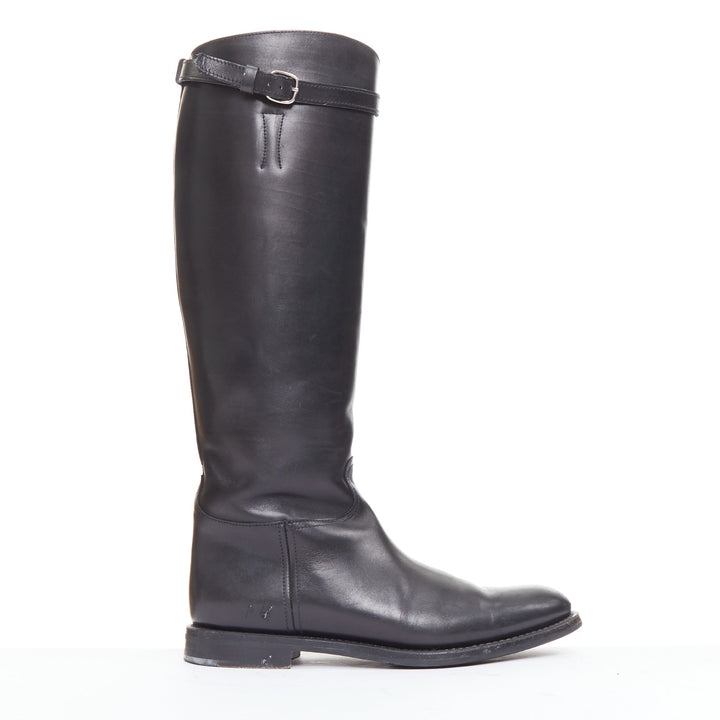 CHURCH'S Michelle G. black leather silver buckle tall riding boots EU37