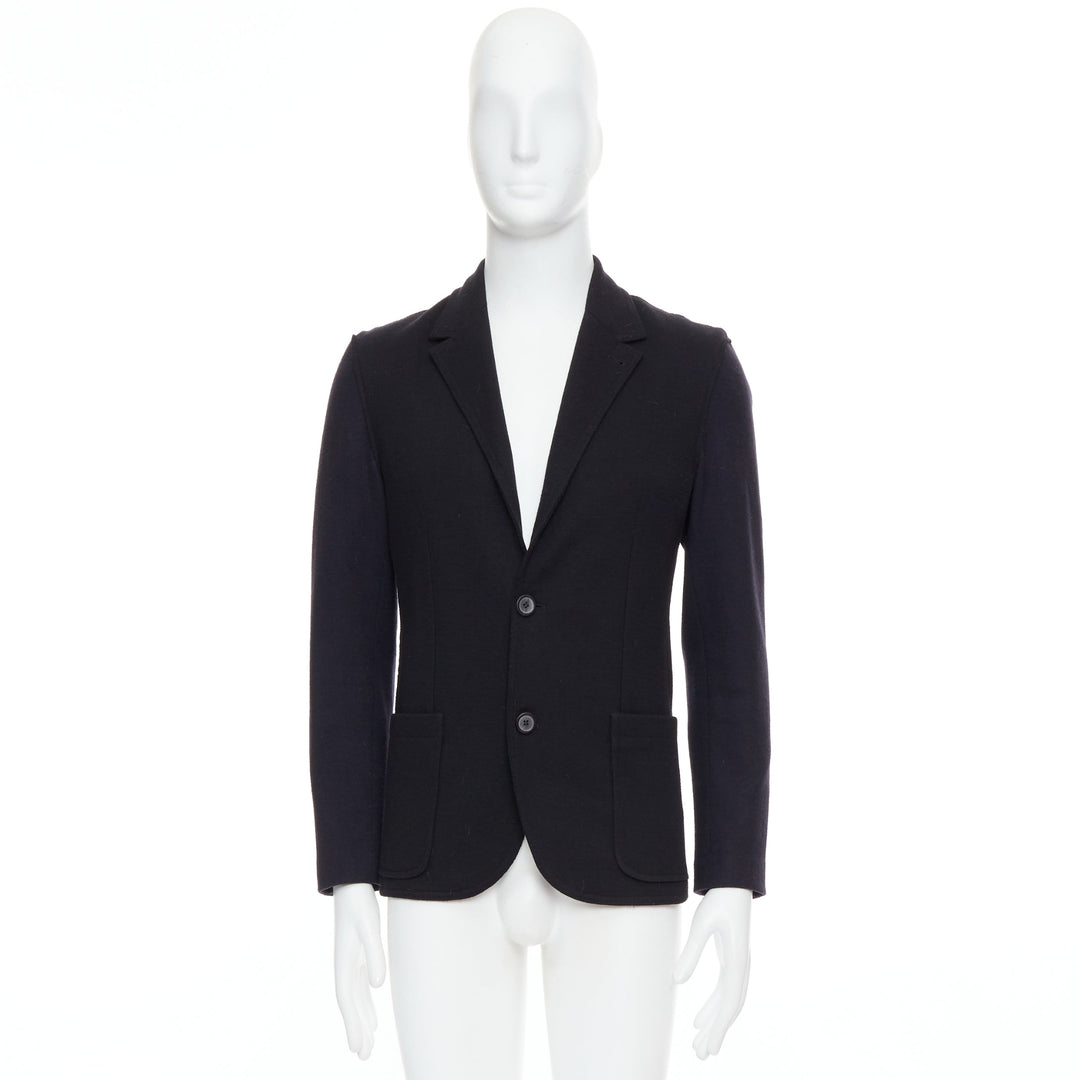 LANVIN black navy bicolour wool blend pocketed blazer jacket FR44 XS