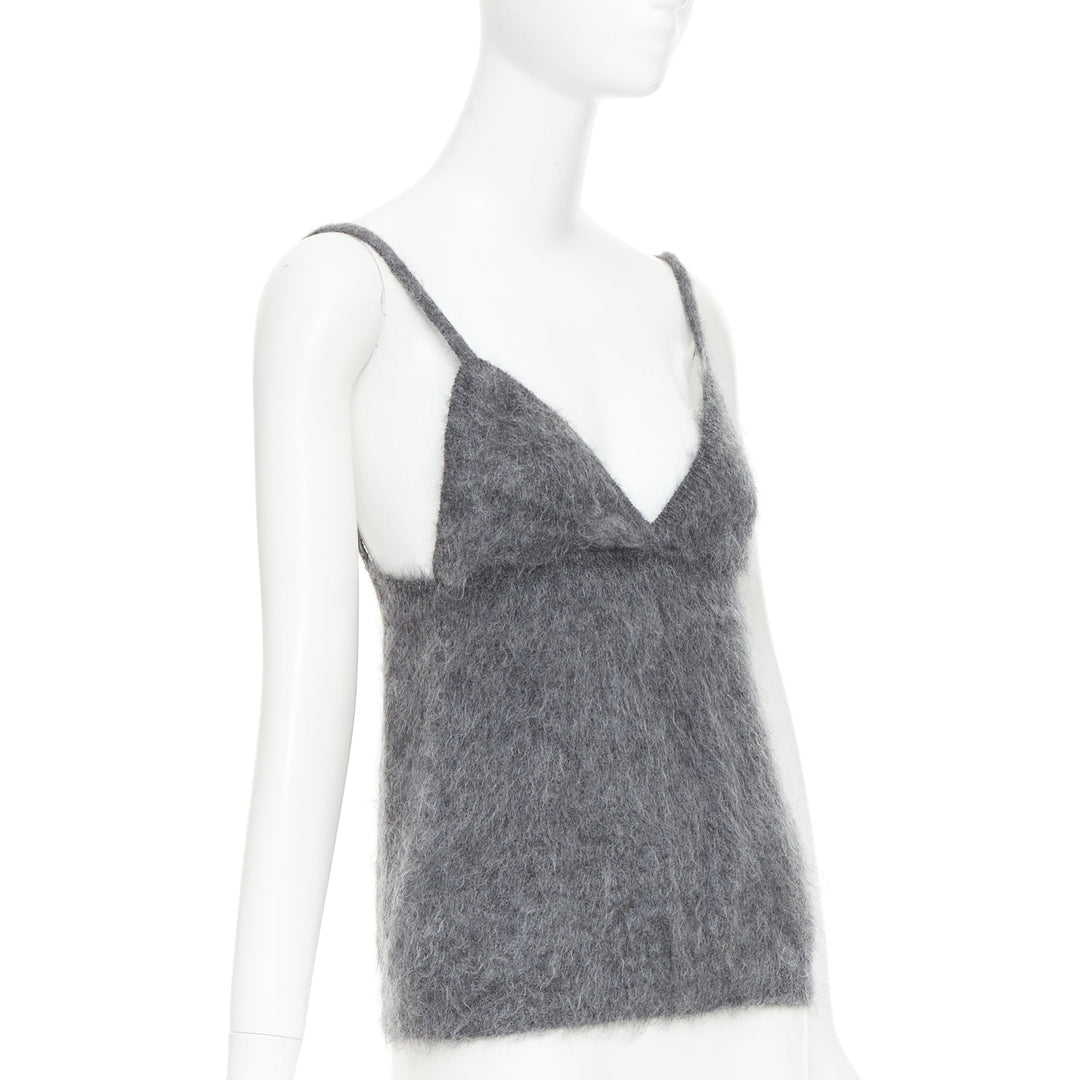 PRADA 2017 fluffy grey mohair blend strappy camisole top IT38 XS