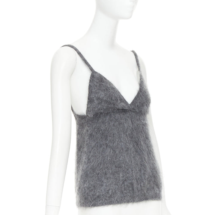 PRADA 2017 fluffy grey mohair blend strappy camisole top IT38 XS