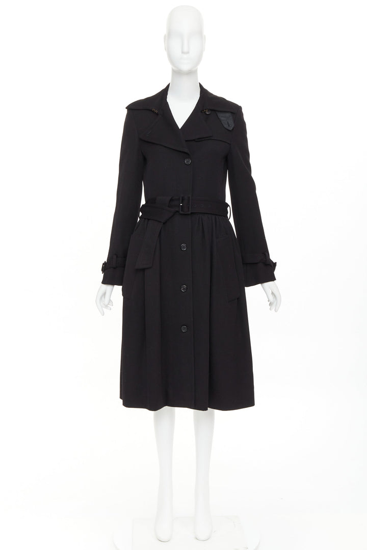 VIKTOR & ROLF black wool twill ruched waist gun flap long trench coat IT38 XS