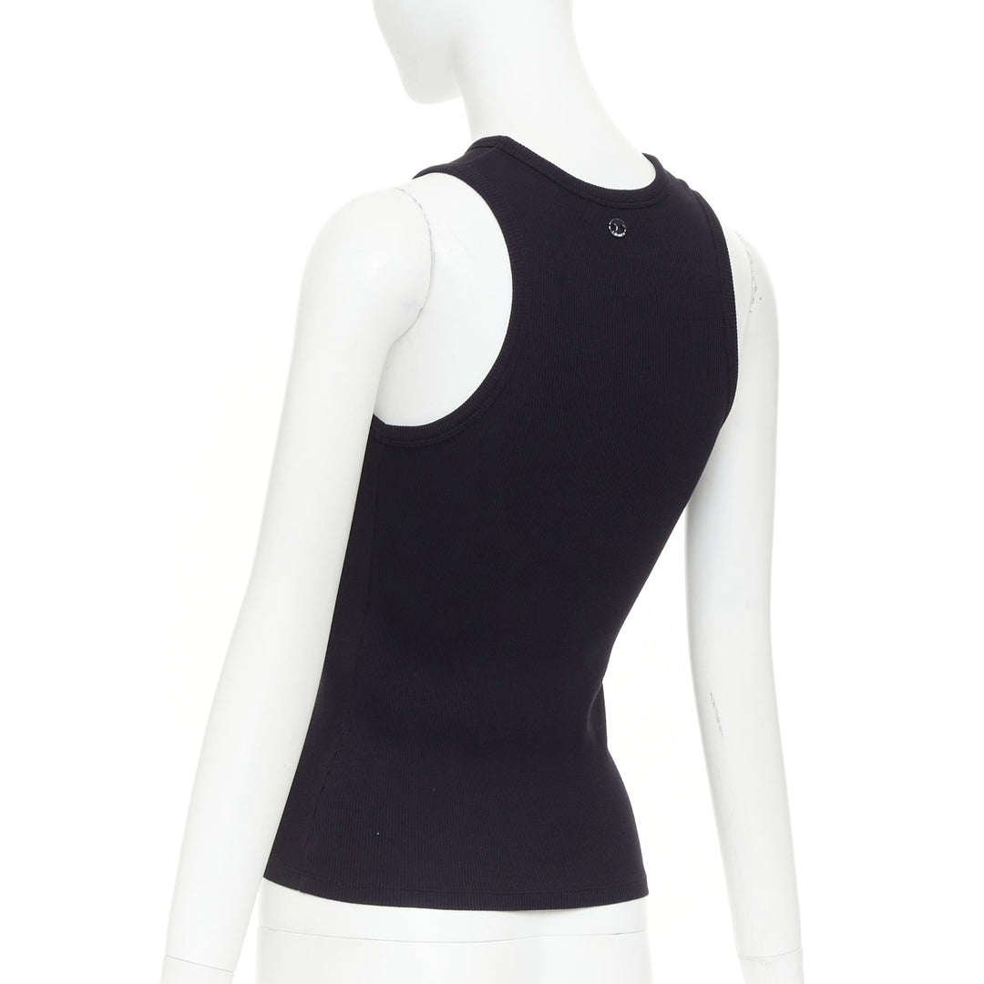 RABANNE silver black single grommet eyelet crew neck organic cotton tank top XS