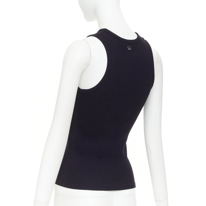 RABANNE silver black single grommet eyelet crew neck organic cotton tank top XS