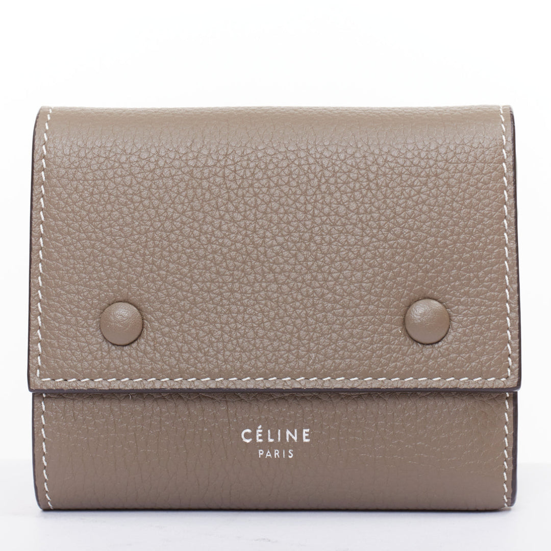 CELINE Trifold Compact Dune drummed calfskin yellow lined folded wallet
