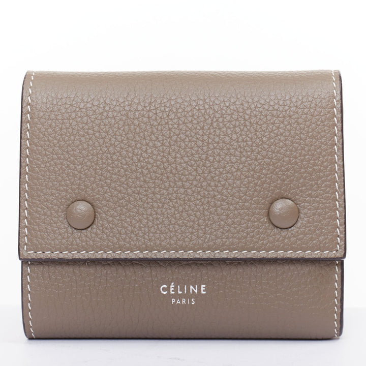 CELINE Trifold Compact Dune drummed calfskin yellow lined folded wallet