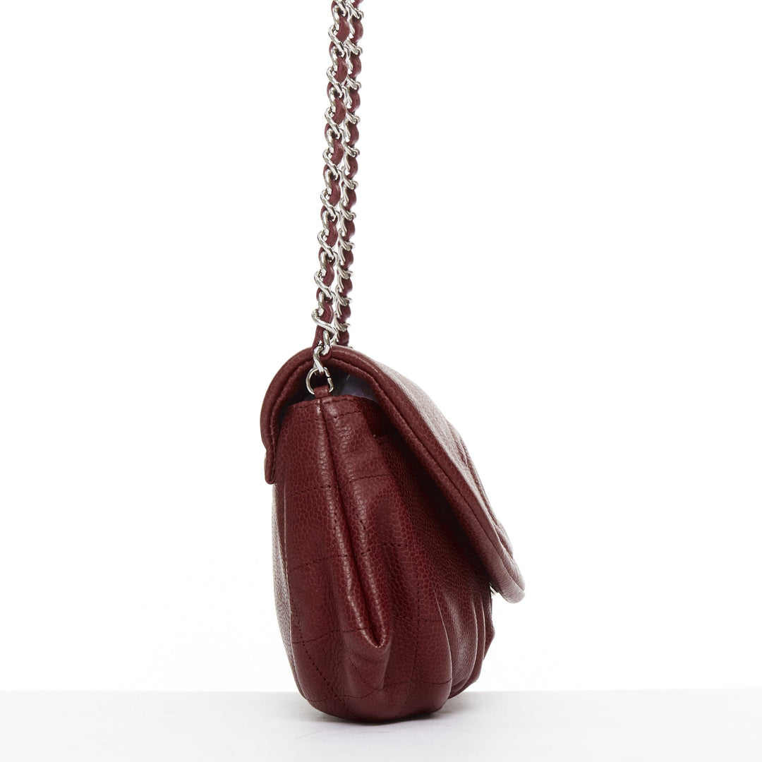 CHANEL Half Moon red grained leather CC quilted flap crossbody WOC bag