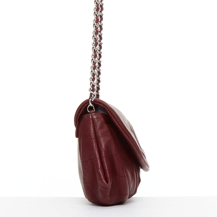 CHANEL Half Moon red grained leather CC quilted flap crossbody WOC bag