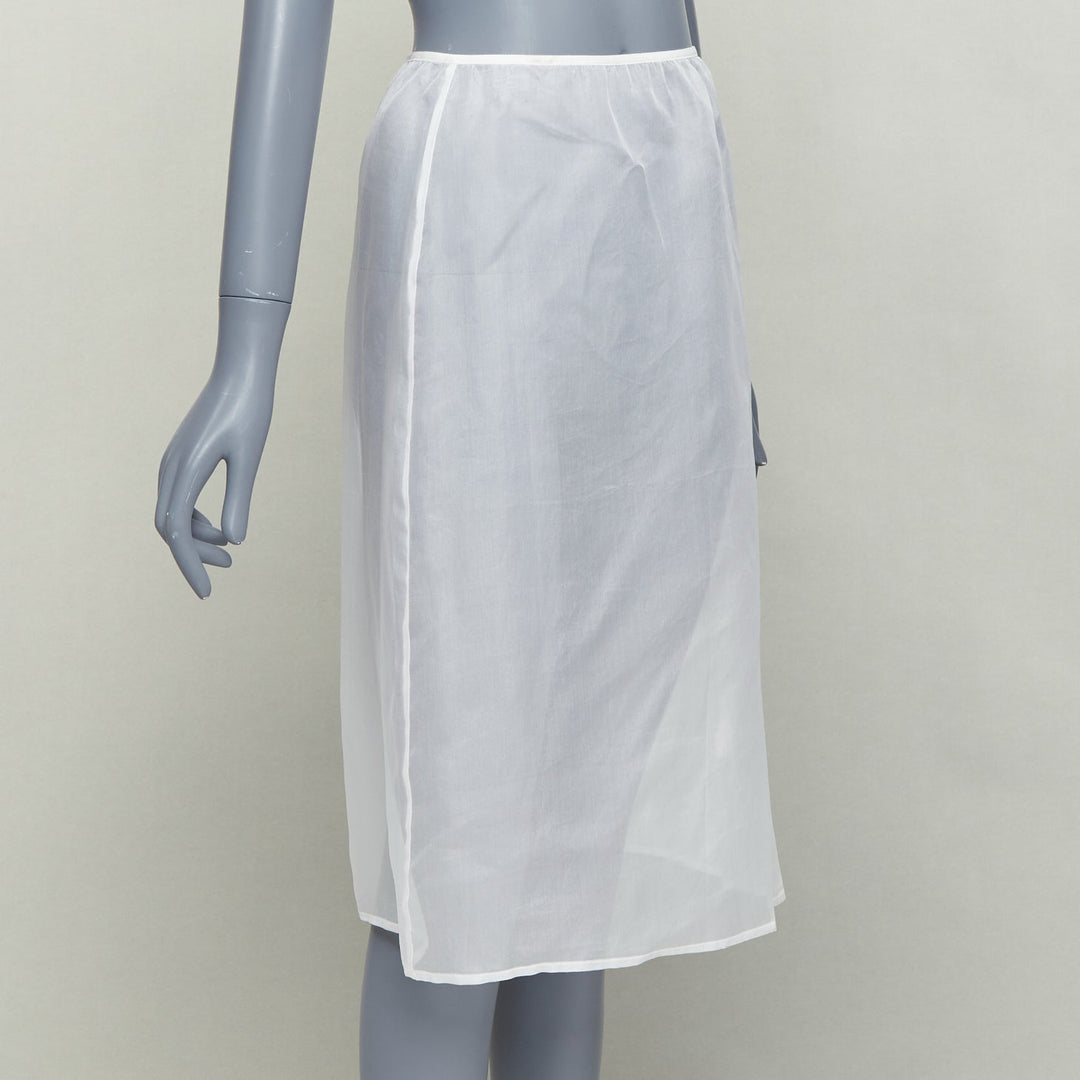 DRIES VAN NOTEN white 100% silk sheer high waisted knee skirt FR34 XS