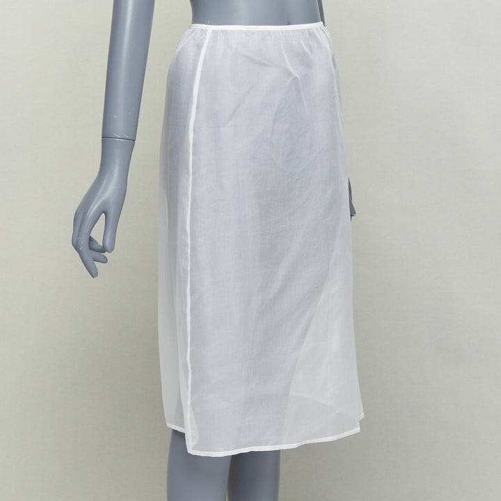 DRIES VAN NOTEN white 100% silk sheer high waisted knee skirt FR34 XS