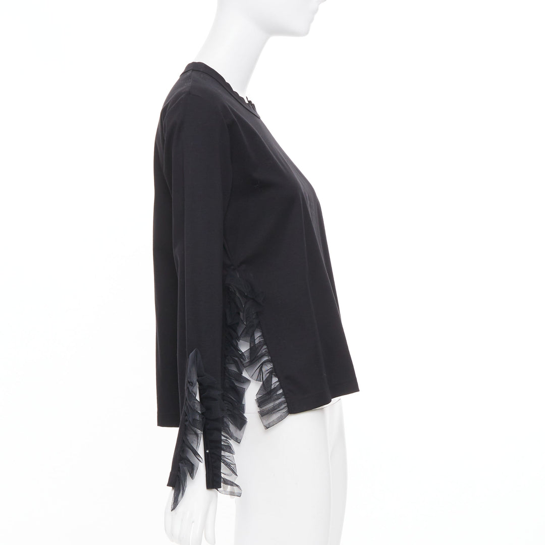 NOIR KEI NINOMIYA 2022 black cotton tulle ruffle trim side cutout blouse shirt M