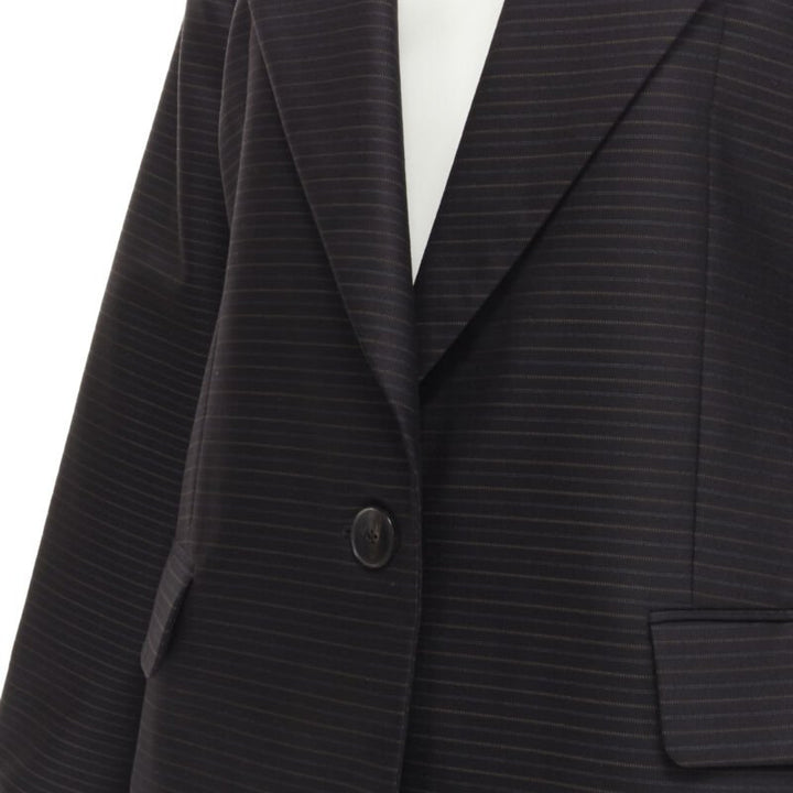 CHRISTIAN DIOR wool silk black brown horizontal pinstripe blazer jacket FR42 L