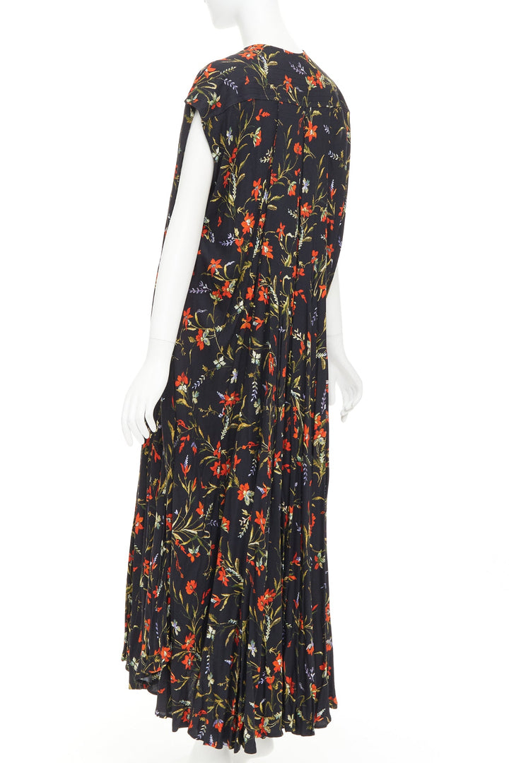 BALENCIAGA 2016 Runway black red floral Voluminous pleat maxi tent dress FR36 S