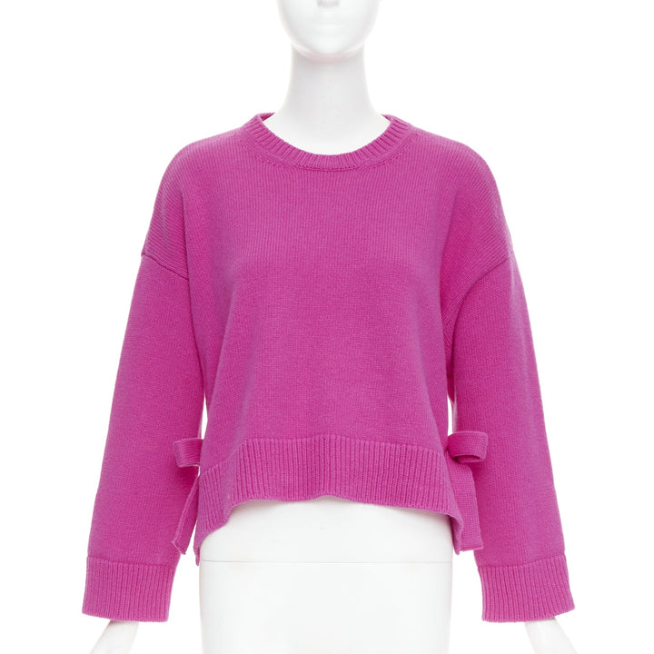 VALENTINO 2022 Pier Paolo Piccioli pink bow virgin wool boxy sweater XS