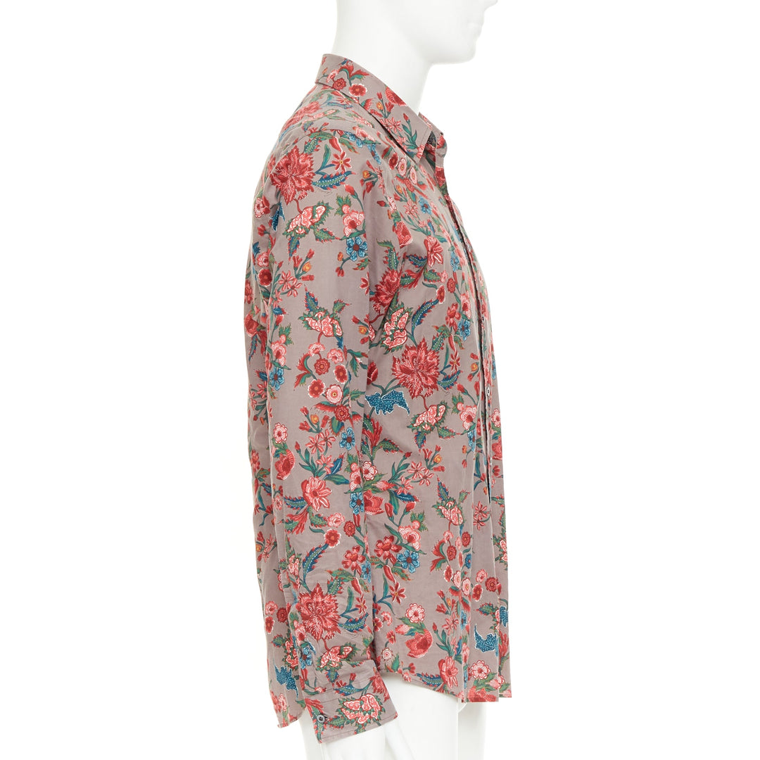 GUCCI 2013 Chintz red brown floral cotton button down shirt EU41 XL