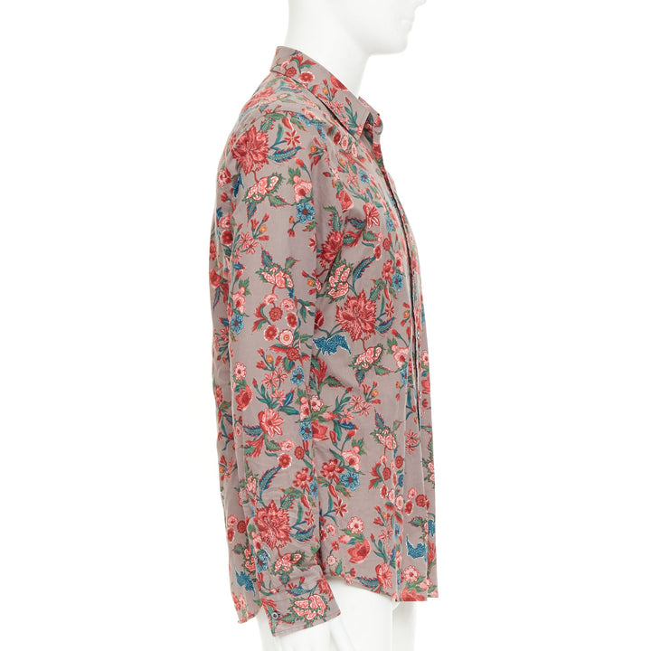 GUCCI 2013 Chintz red brown floral cotton button down shirt EU41 XL