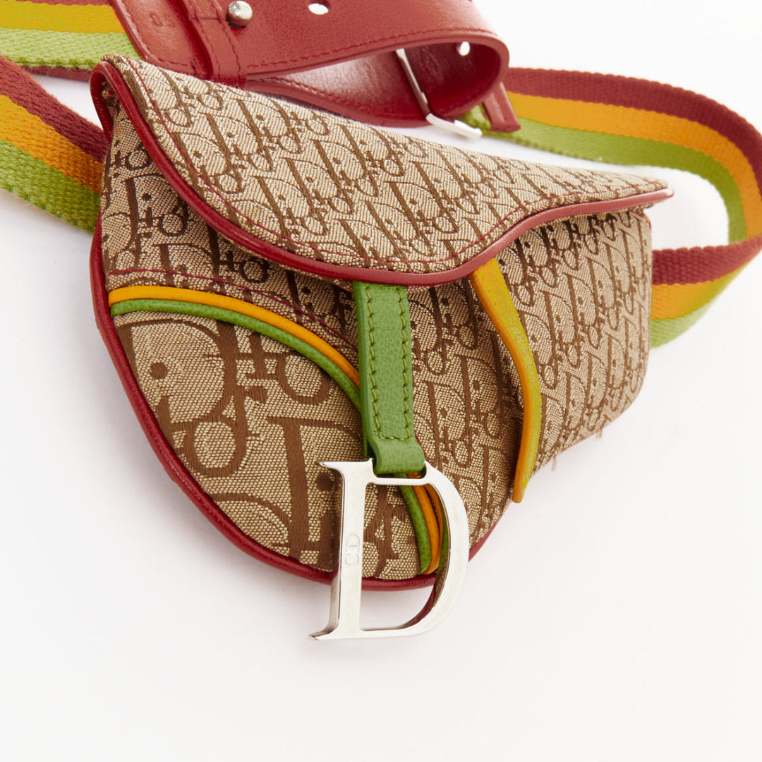 rare CHRISTIAN DIOR John Galliano 2004 Rasta Trotter monogram saddle belt bag