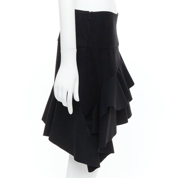 BALENCIAGA 2012 Runway black scuba structured ruffle slit skirt FR40 L