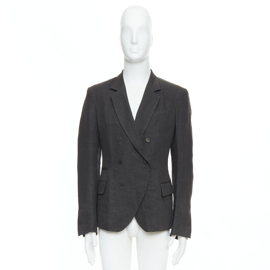 HAIDER ACKERMANN 100% linen grey double breasted blazer jacket S