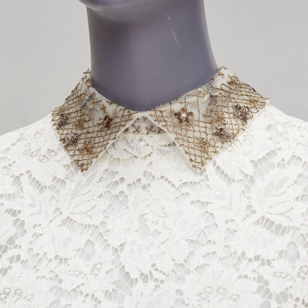 VALENTINO gold sequin embroidered collar cream lace bridal dress