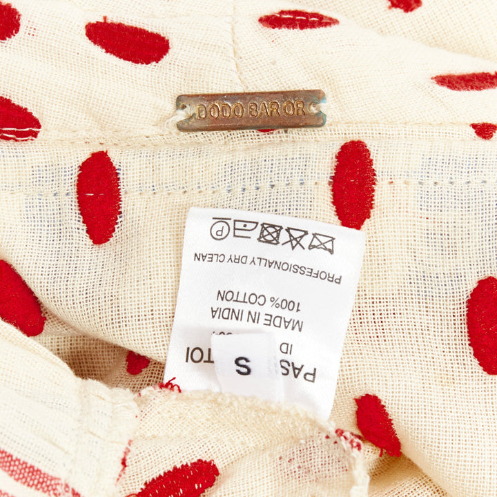 DODO BAR OR Padma beige red blue knotted embroidery cotton boho dress US0 XS