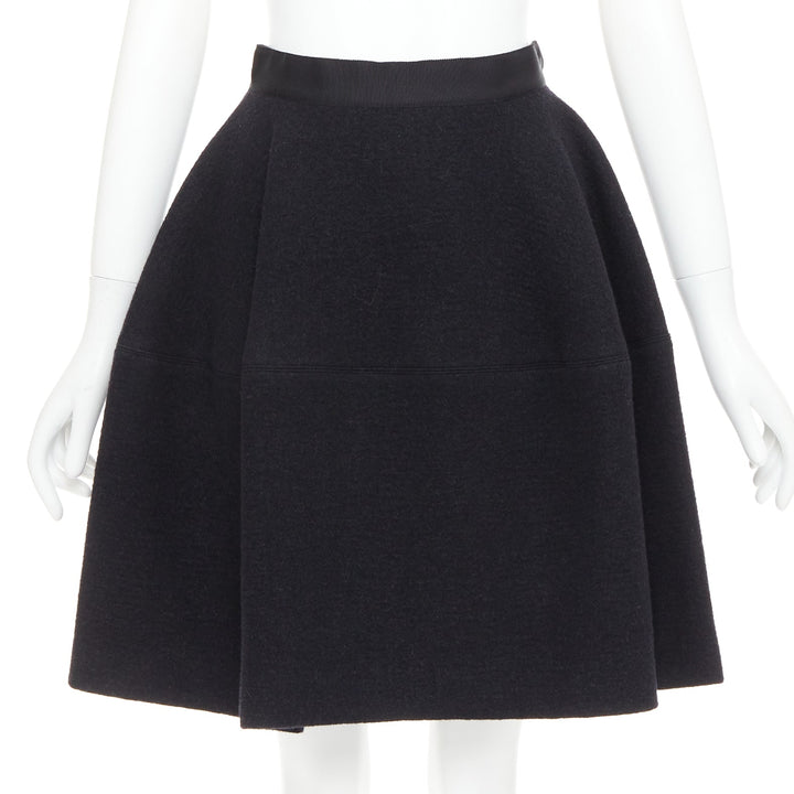 LANVIN grey wool blend black waistband constructed bell shaped skirt FR34 XS