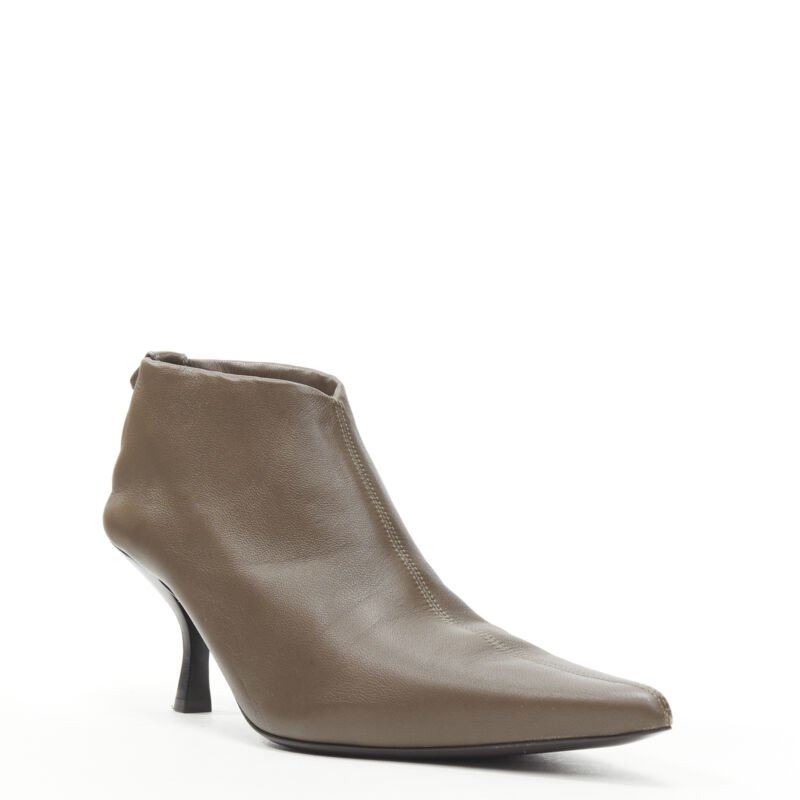 THE ROW Bourgeoise Stretch taupe brown pointy curved heel low bootie EU35.5