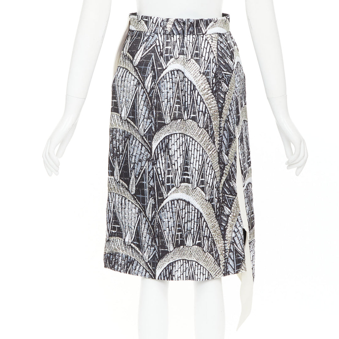 LOUIS VUITTON 2024 Runway cream black silver metallic jacquard asymmetric skirt