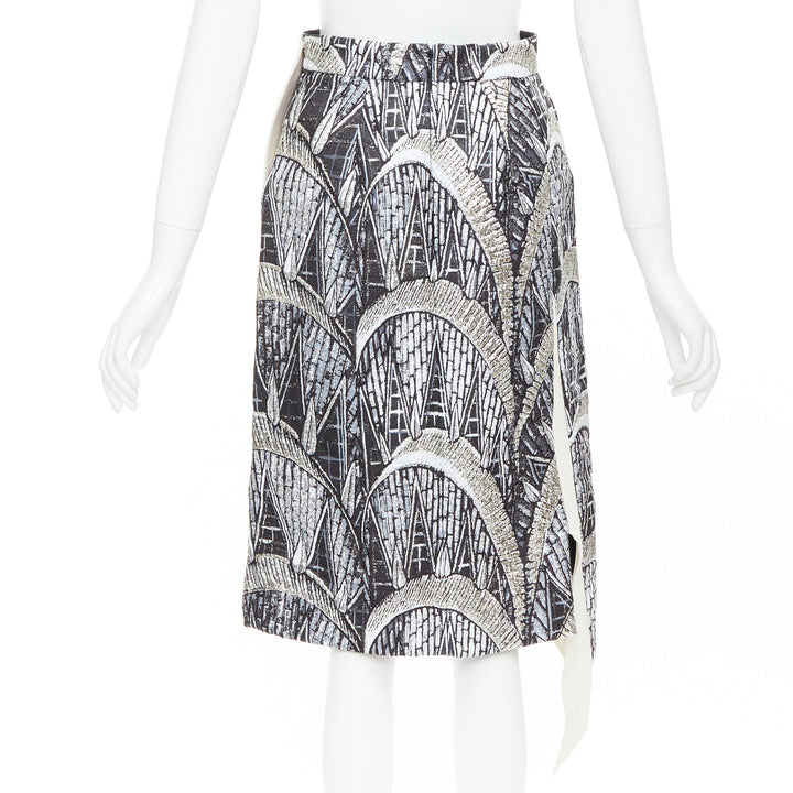 LOUIS VUITTON 2024 Runway cream black silver metallic jacquard asymmetric skirt