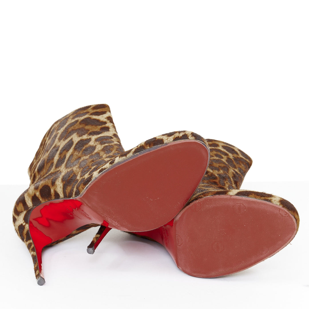 CHRISTIAN LOUBOUTIN leopard print calf hair high stiletto heel ankle boots EU38