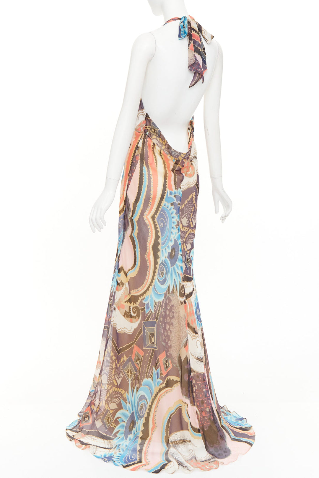 CHRISTIAN LACROIX Vintage abstract paisley print silk halter dress FR46 3XL