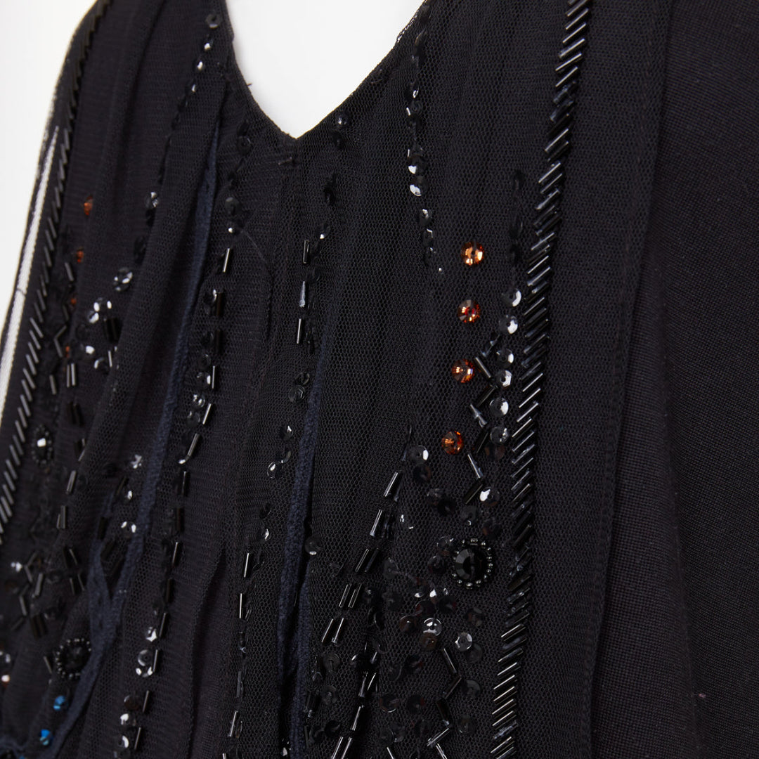 CHRISTIAN LACROIX Vintage 2004 sheer beaded butterfly v neck long sleeve top XL