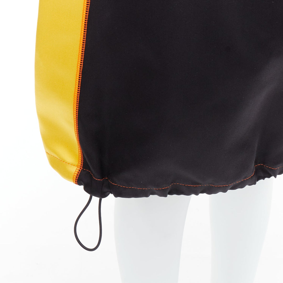 PRADA 2016 100% silk  black yellow colorblocked drawstring hem skirt IT38 XS